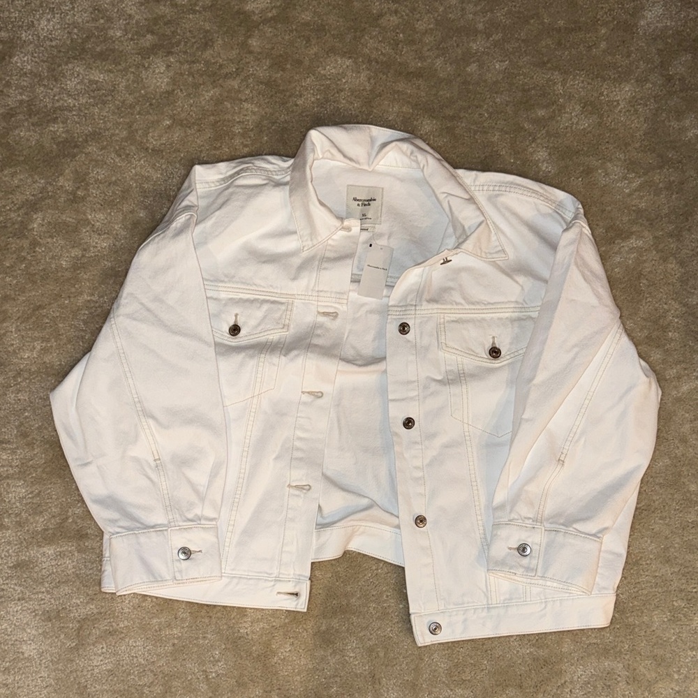 Abercrombie & Fitch White Denim Jean Jacket